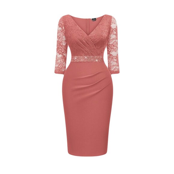 Miusol Women's Deep V-Neck Floral Lace Ruffle Glitter Sequin Style Cocktail Semi - Picture 1 of 2